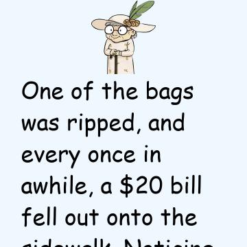 A Little Old Lady Dropping Money As She Walks
