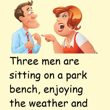Three Men Are Sitting On Bench